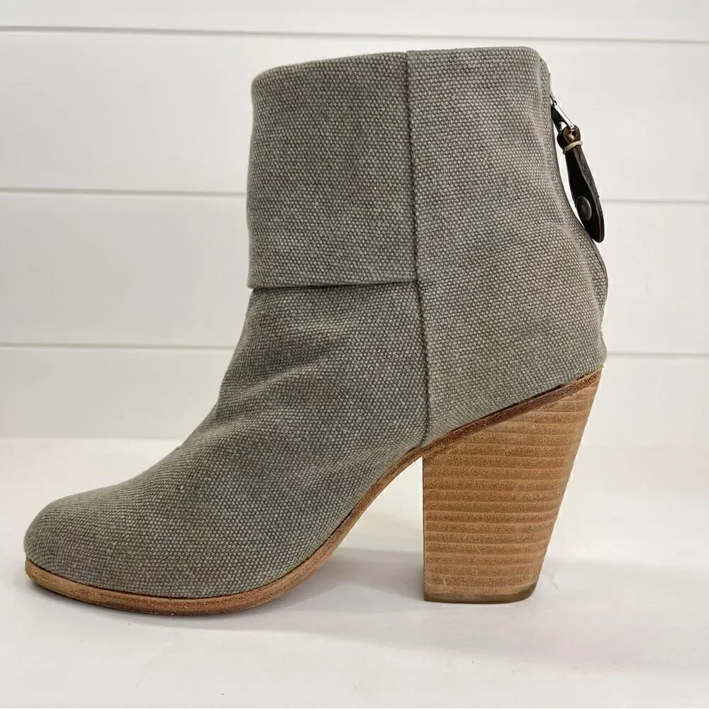 Rag & Bone Newbury Italian Canvas Stonewall Ankle Boot 7.5 Chunky Stacked Heel